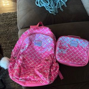 Pink sequins justice backpack and lunchbox